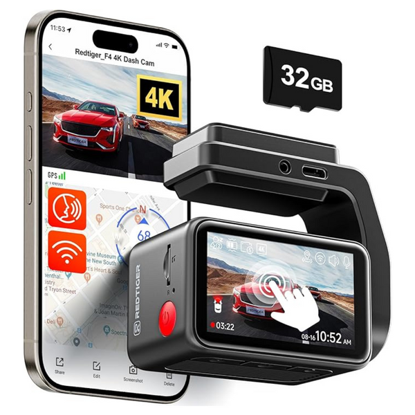 4K 2160P UHD Touch Screen Front Dash Cam with WiFi & GPS
