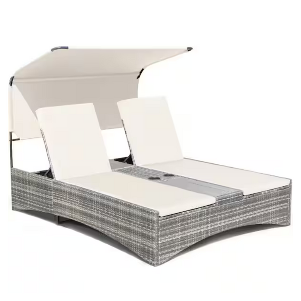 Wicker Outdoor Day Bed With Removable Canopy And Cushions