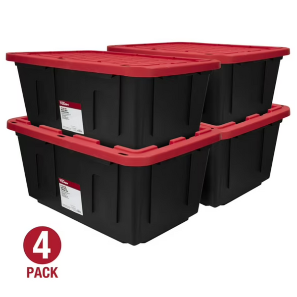 Set Of 4 Hyper Tough 27 Gallon Snap Lid Plastic Storage Container