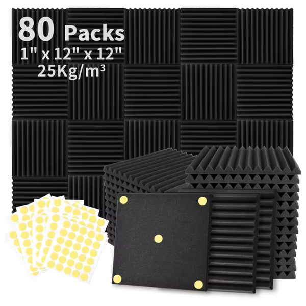 80-Pack Acoustic Sound Proof Noise Cancelling Wedge Foam Panels