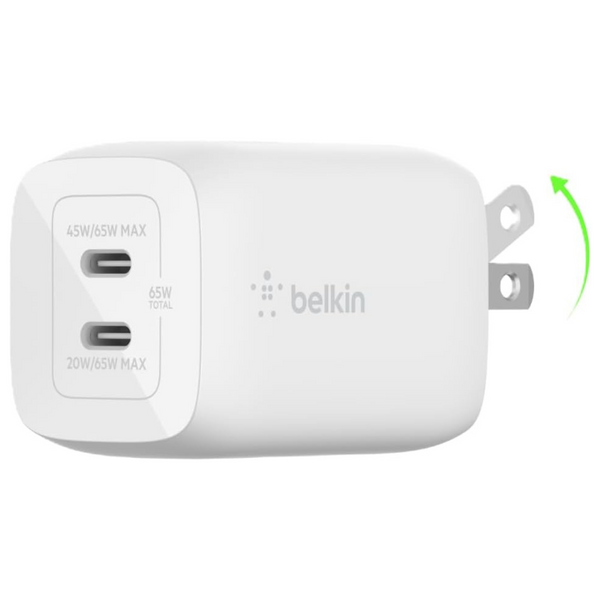 65W Belkin Dual USB-C Ports GaN Wall Charger (PD 3.0)
