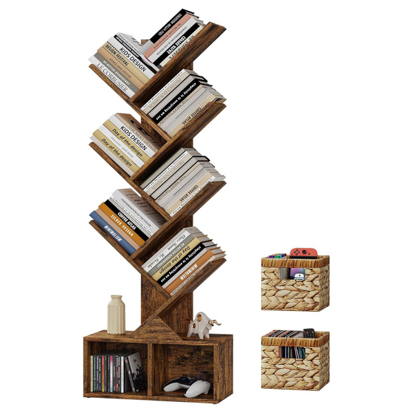 Vagusicc Wood 6-Tier Tree Bookshelf With Storage