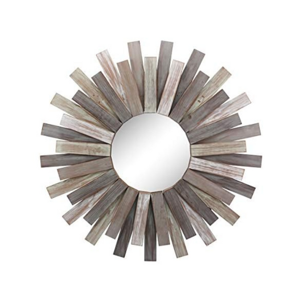 Stonebriar Large Round 32" Wooden Sunburst Wall Mirror