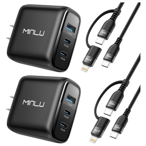 2-Pack 65W GaN 3-Port Compact Fast PPS USB C Charger Block