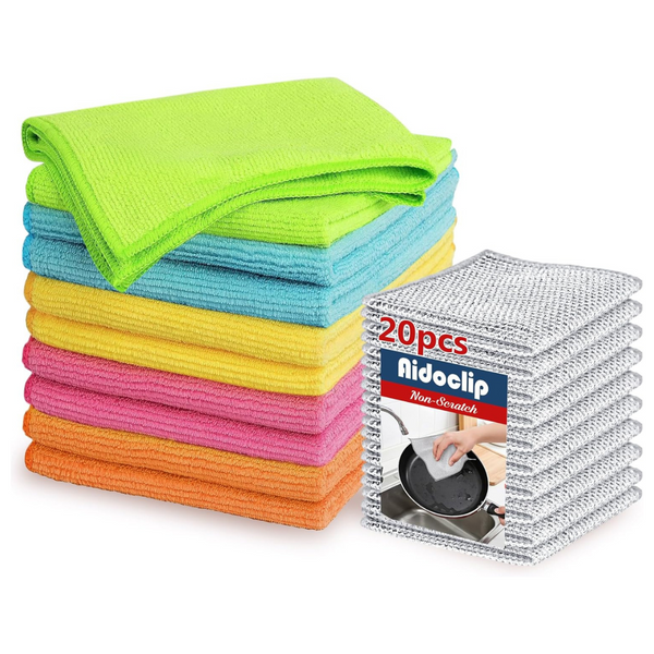 20-Piece 12" Microfiber Cleaning Cloth & Wire Dishwashing Rag Set