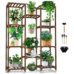 Wood 10-Tiers 11-Pot Plant Holder Shelf