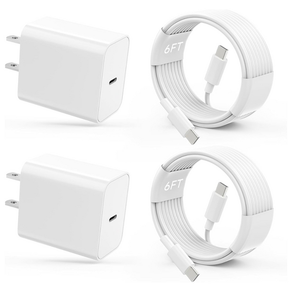 2-Pack Qntry 20W USB-C Fast Wall Charger With 6ft Cables