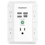 Poweriver 3-Side 5 AC-Outlet Extender Surge Protector W/ 4-USB Ports