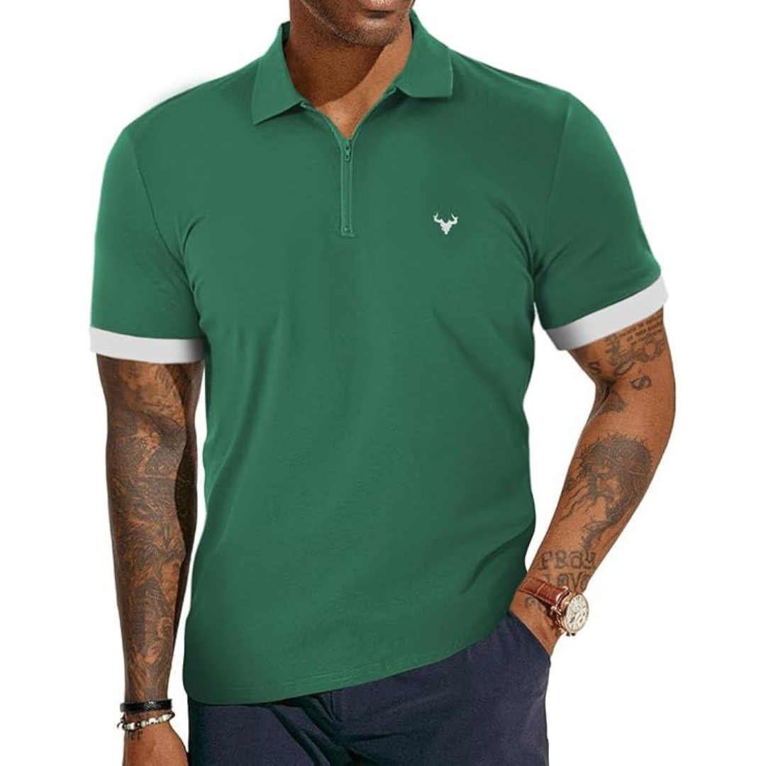 Men's Slim Fit Moisture Wicking Zipper Polo Shirt