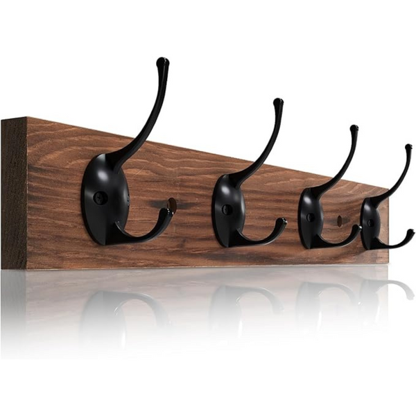 Wooden Heavy-Duty Wall Hat Rack with 4 Hooks