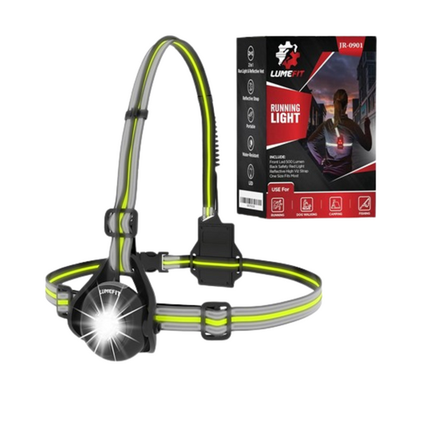 Running Rechargeable Headlamp Flashlight With Yellow Reflective Vest