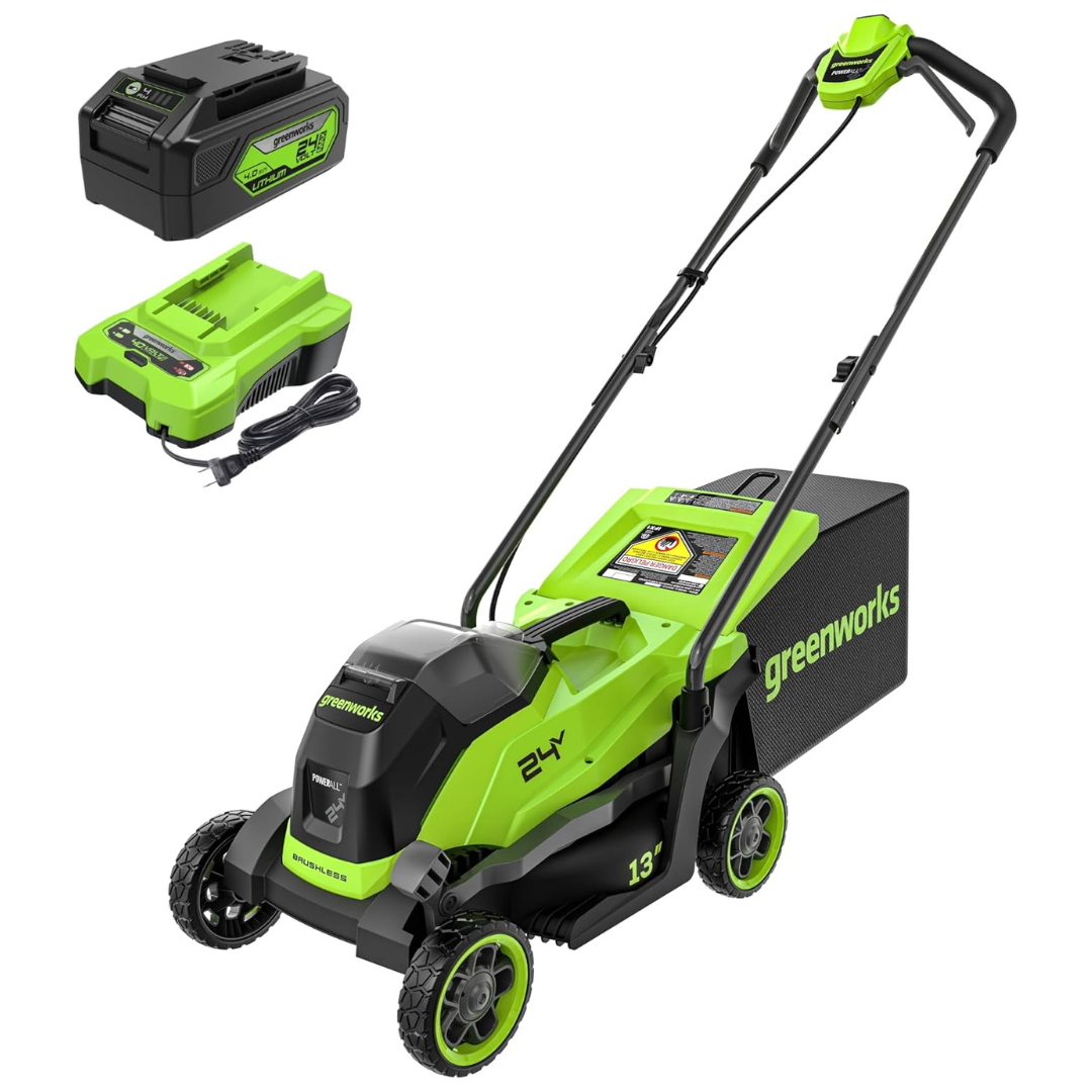 Greenworks 24V 13" Brushless Cordless Lawn Mower W/ 4.0Ah Battery & Charger