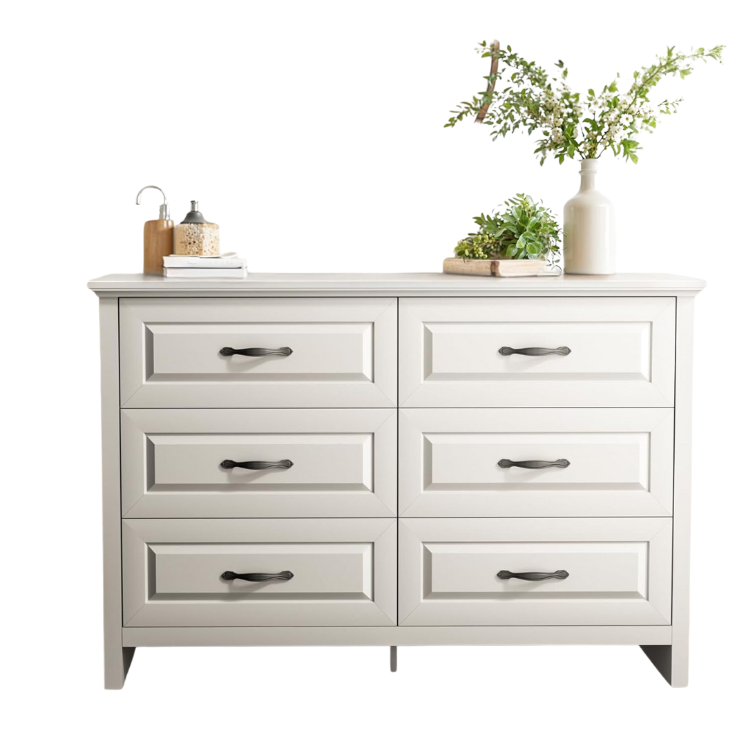 Amada Farmhouse 47.2" 6-Drawer Wide Wood Dresser