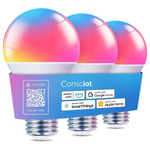 3-Pack Consciot 60W A19 E26 LED Smart Light Bulbs (RGBTW)