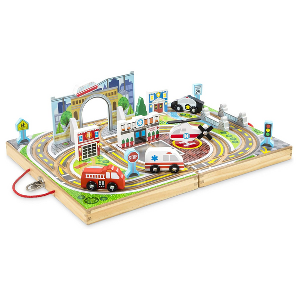 Melissa & Doug 18-Piece Wooden Take-Along Tabletop Town