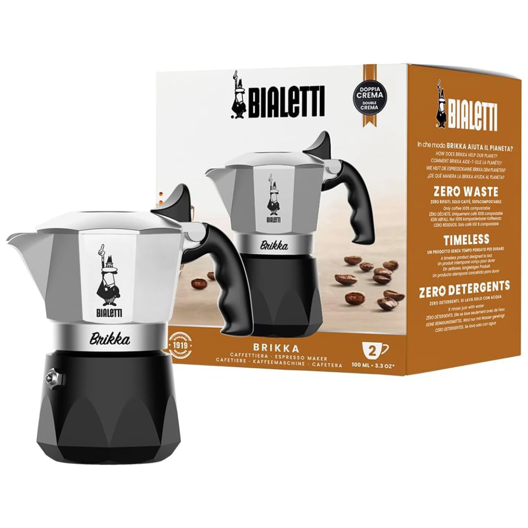 3.4-Oz Bialetti Nuova Brikka 2 Cups Moka Coffee Maker Espresso