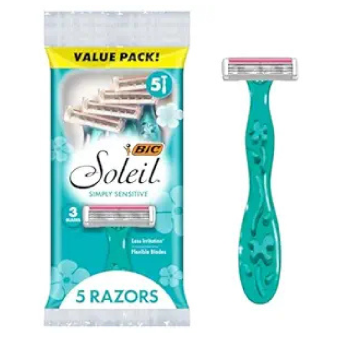 5-Pack BIC Soleil Simply Sensitive Women's Disposable with 3 Blade Razors