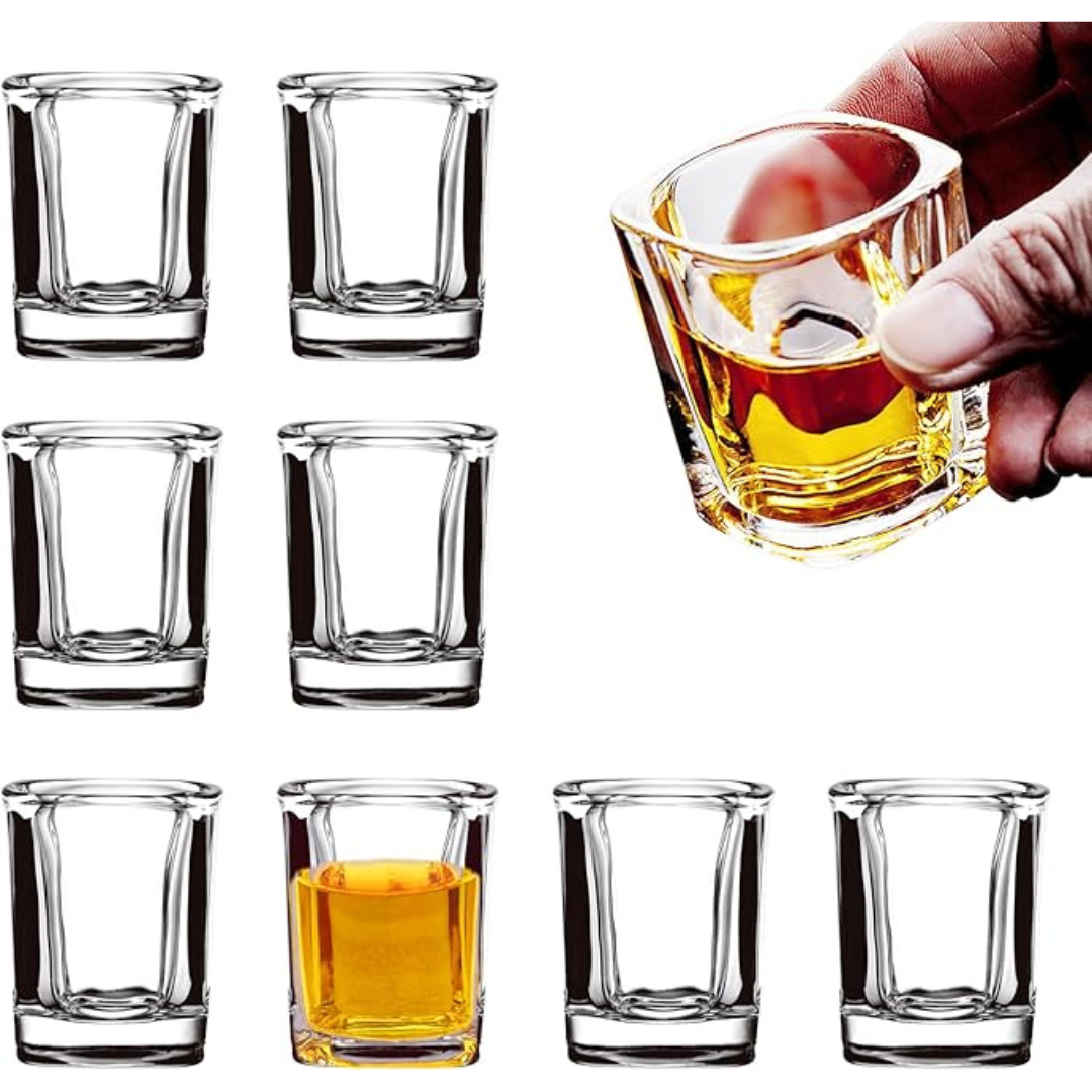 Set of 8 Binsakao 2oz Clear Small Heavy Base Shot Glasses