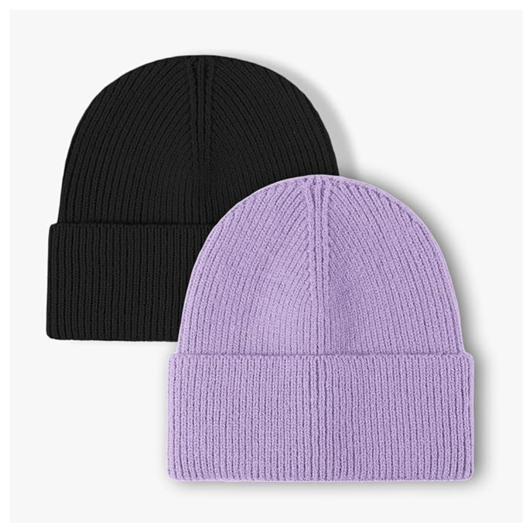 2-Pack Unisex Cuffed Plain Thick Knitted Beanie