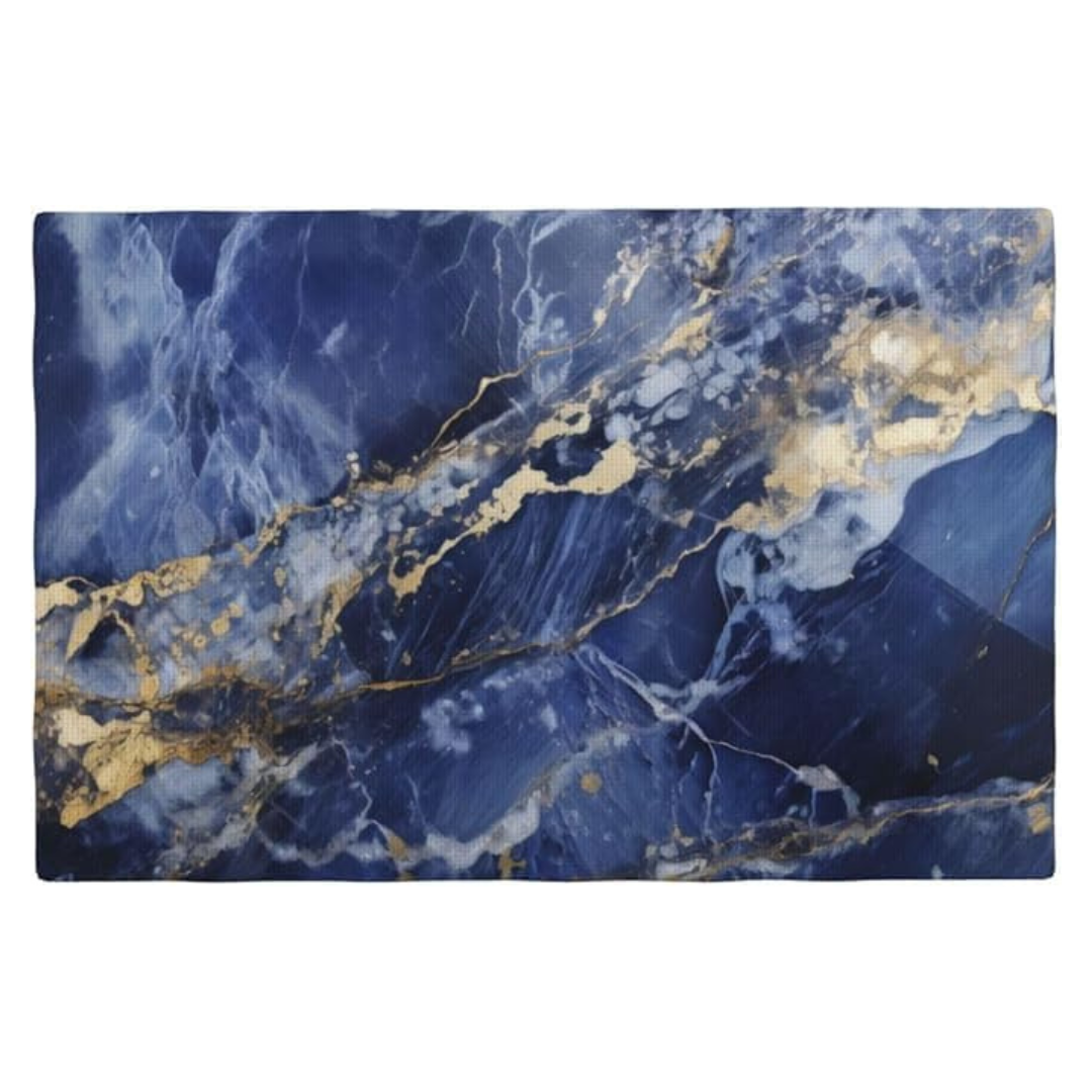 Set of 4 Non-Slip Washable Blue and Golden Texture Marble Placemats