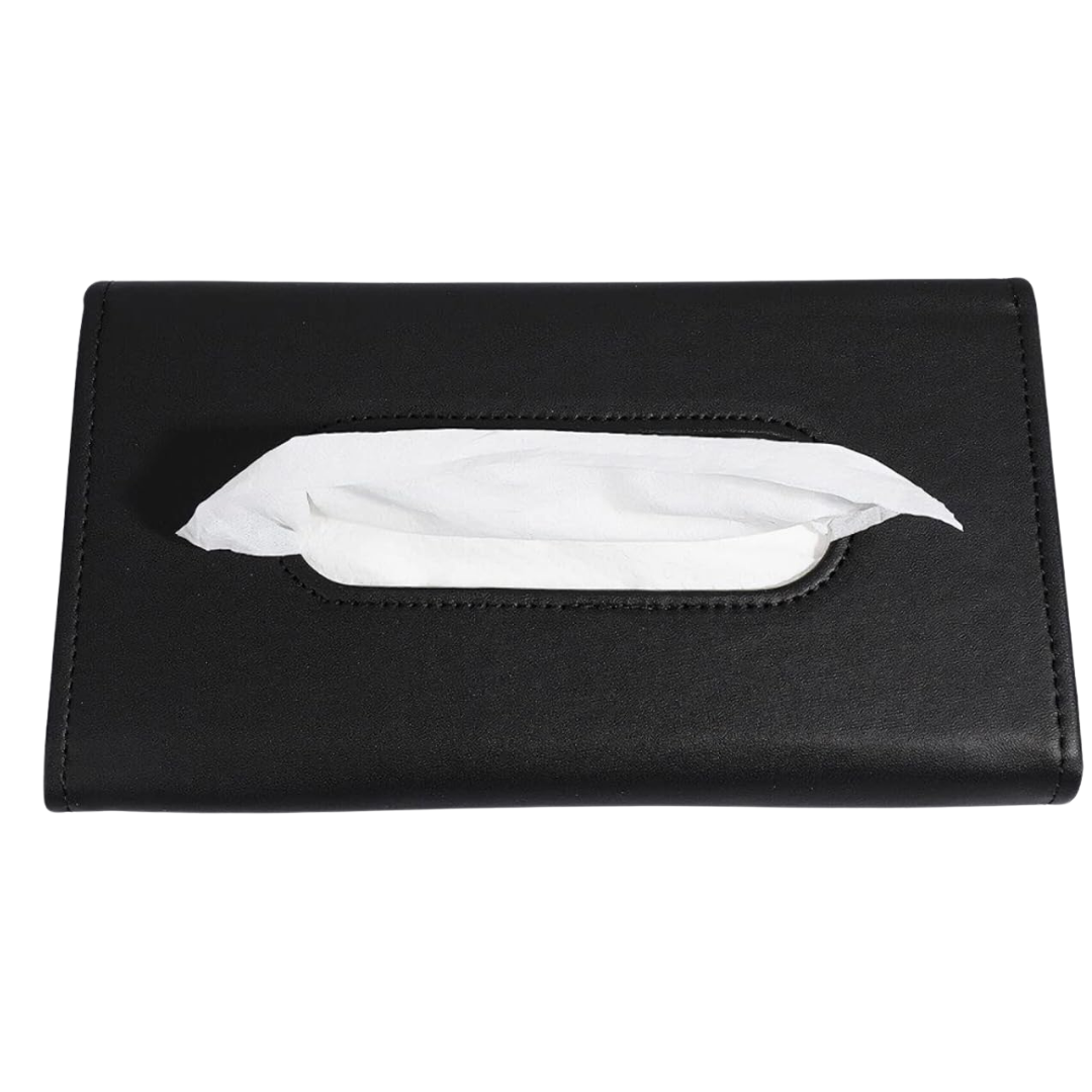 PU Leather Car Tissue Organizer With Metal Clips