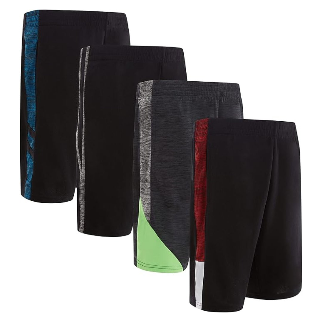 4 Pack Boys' Athletic Basketball & Gym Shorts
