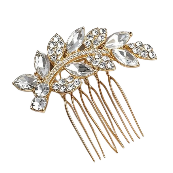 Crystal Bride Hair Comb Silver Leaf
