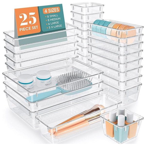 25-Pack Wowbox Clear Plastic 4 Sizes Drawer Organizer Set