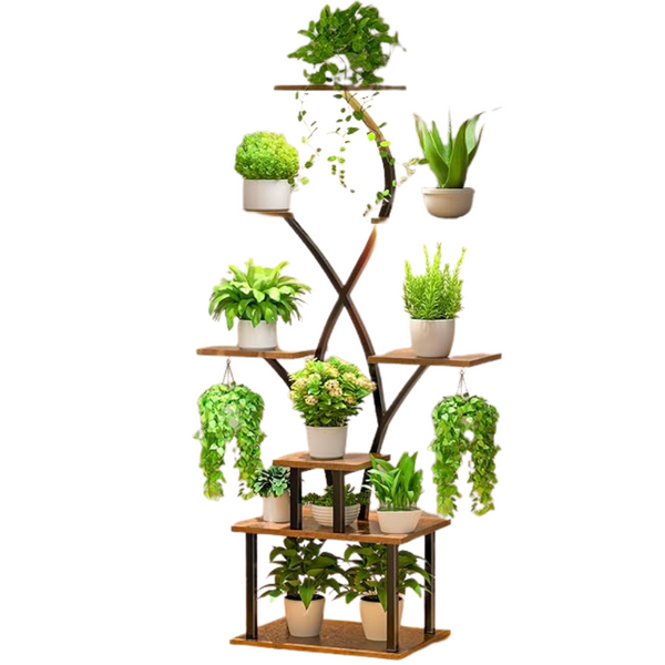 48" Tall 8-Tiered Metal Plant Shelf With Grow Light