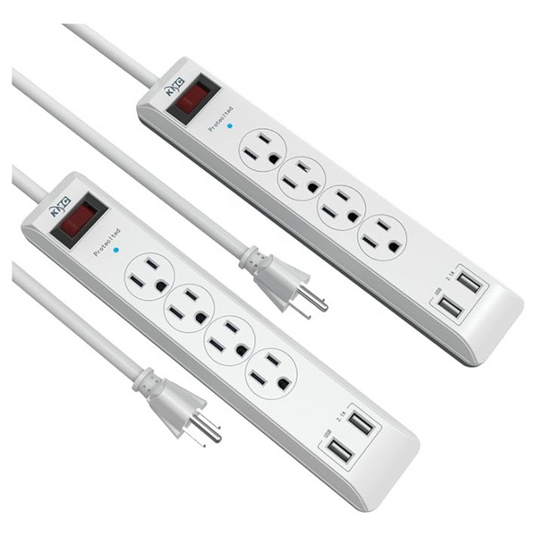 2-Pack 4-Outlet Surge Protector Power Strip With 2.4A 2-Port USB Ports