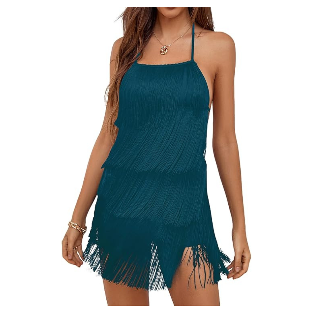 Women's Sexy Fringe Halter Waist Tie Back Sleeveless Romper Jumpsuit Playsuits