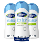 Cetaphil Ultra Gentle Refreshing Body Wash, Refreshing Scent For Dry To Normal (16.9 oz Pack Of 3)