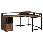 Corner L Shaped Power Outlets & LED Lights Desk W/ File Drawer