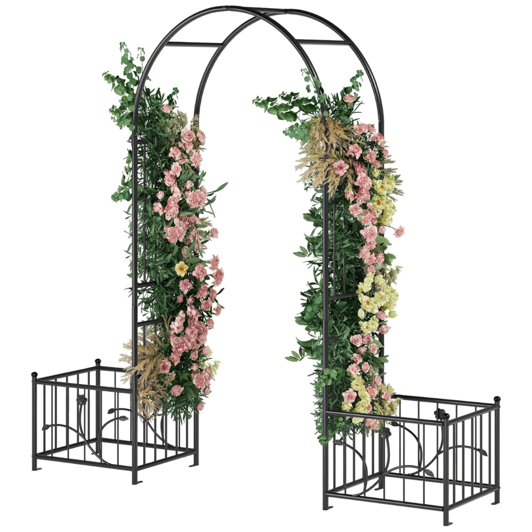 Yitahome Metal Garden Arbor Archway W/ Planter Boxes