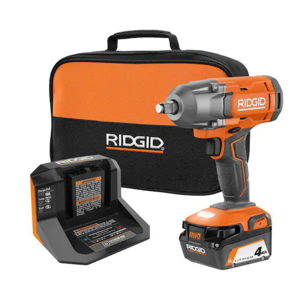 Ridgid 18V Cordless 1/2" Impact Wrench Kit With 4Ah Battery & Charger