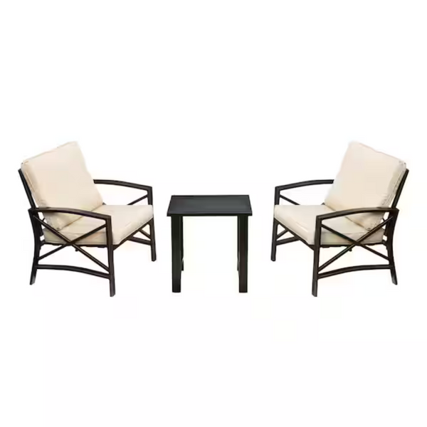 3-Piece Patio Festival Metal Patio Deep Seating Set With Beige Cushions