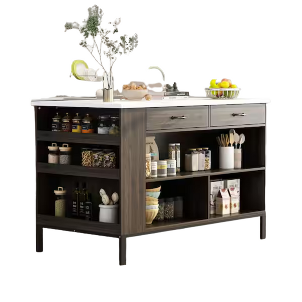Marble Wood Grain Top 55.1" W Kitchen Island