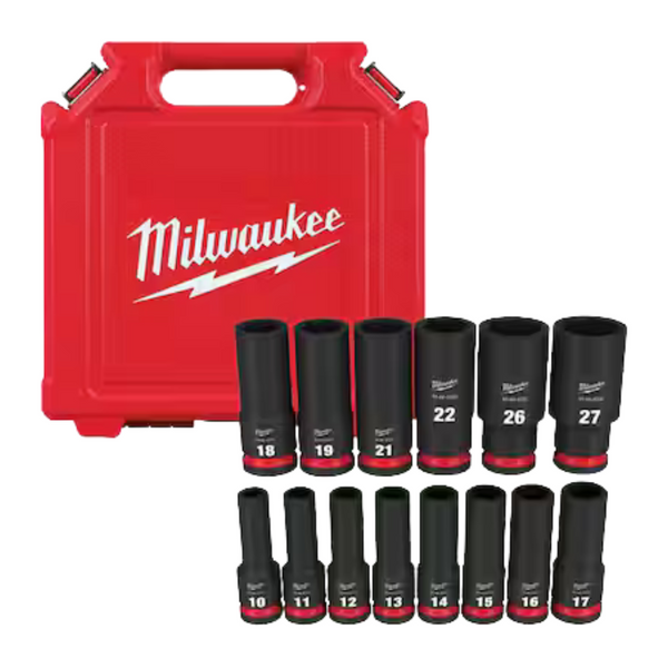 14-Piece Milwaukee Electric 1/2'' Drive Metric Deep 6-Point Impact Socket Set