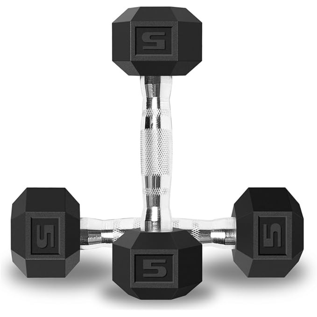 Pair of 5 LB Hex Rubber Cast Iron Weight Dumbbell With Anti-Slip Handle