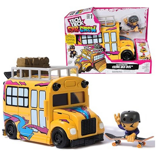 Tech Deck Kids 2-in-1 Transforming Ultra Sk8 Bus Toys w/ Fingerboard