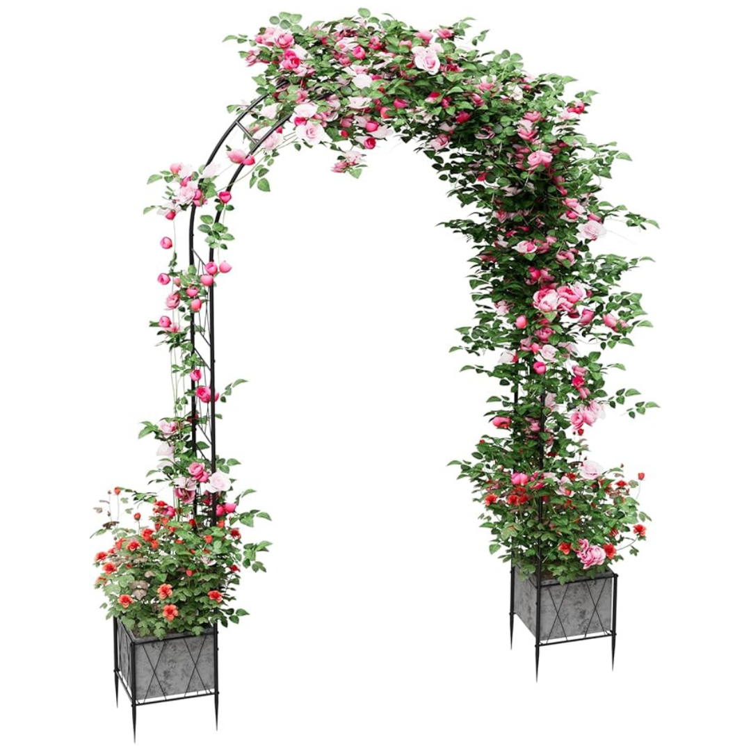 8.2ft Garden Arch Arbor Trellis With Planter Boxes