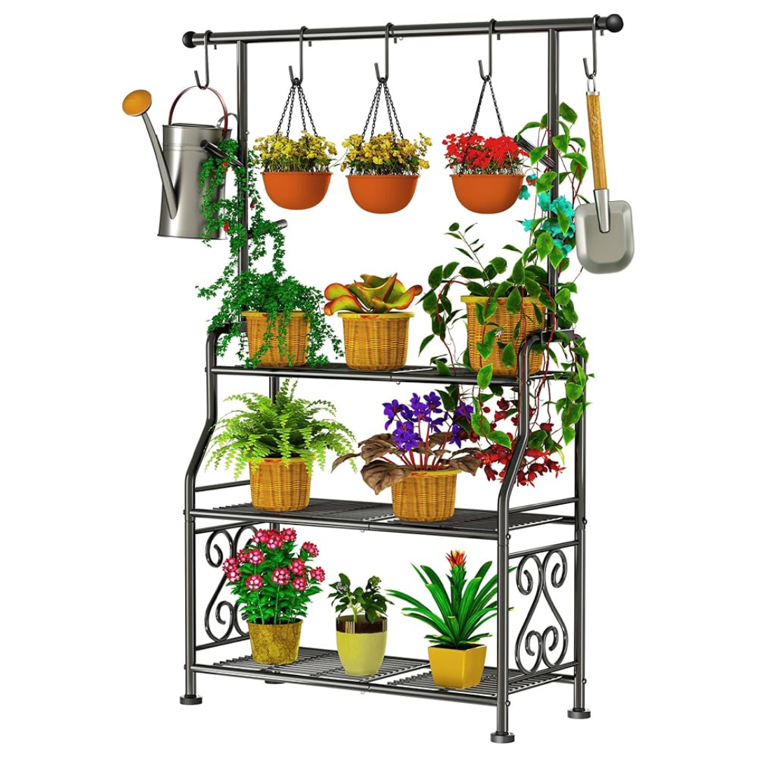 3-Tier Heavy Duty Outdoor Plant Stand Metal Shelf