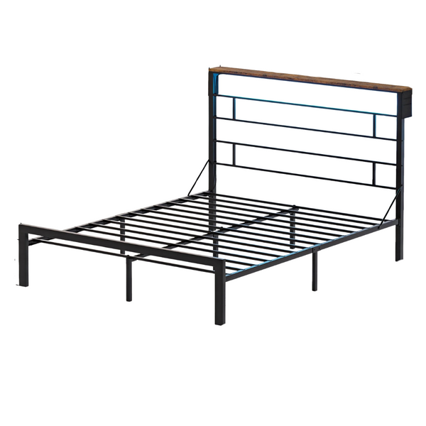 Bestier Metal Bed Frame With LED Storage Headboard Shelf (Queen)