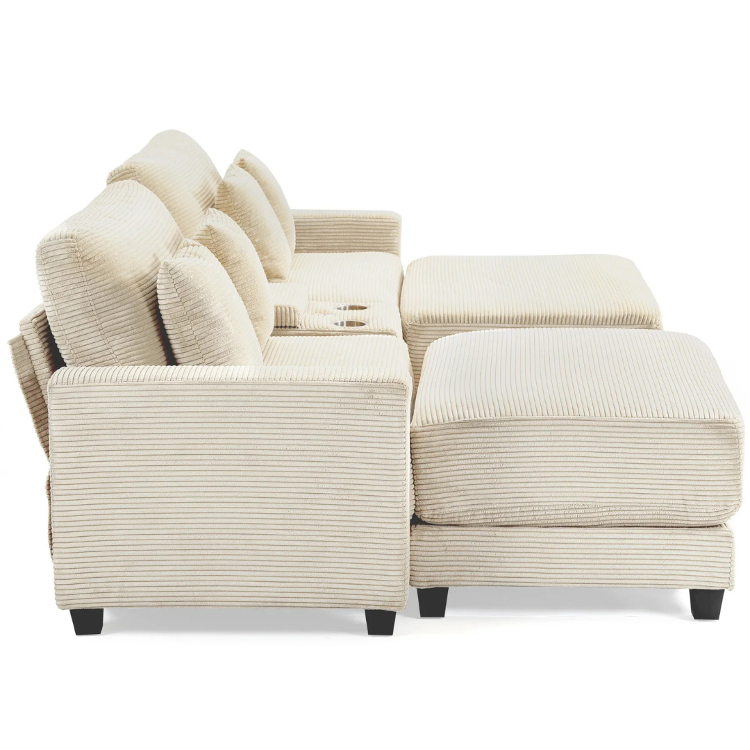 Justlet 111.8" U-Shaped Modern Sectional Sofa With 2 Ottomans
