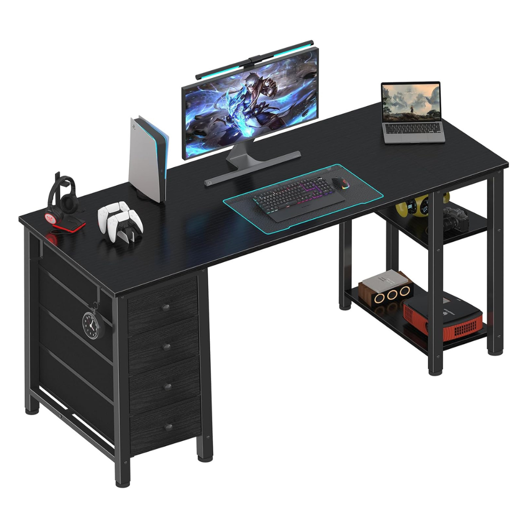 63" Computer Gaming Desk With 4 Fabric Drawers