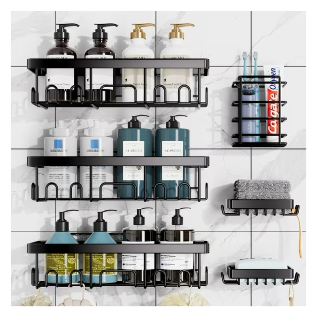 6-Piece Veken Bathroom Shower Caddy Organizer Kit (Black)