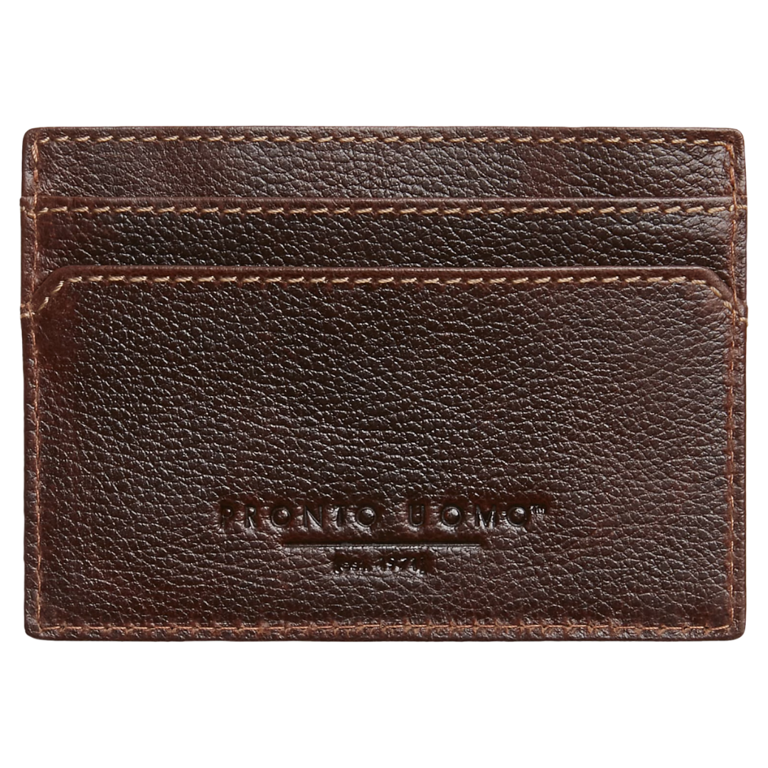 Pronto Uomo Pebbled Leather Front Pocket Card Case