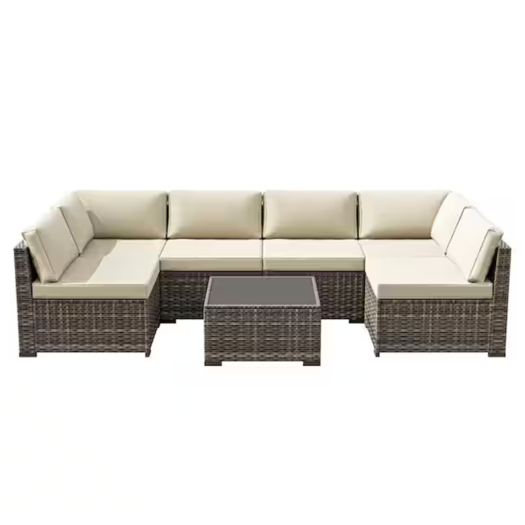 7-Piece Joyside Brown Wicker Outdoor Patio Sectional Set