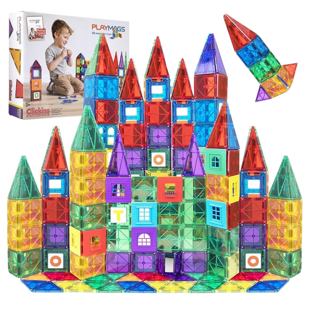 100-Piece Playmags 3D Magnetic Tiles Building Blocks Set