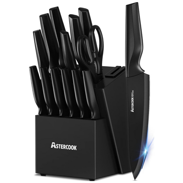 15-Piece Astercook Kitchen Knife Set With Sharpener Block